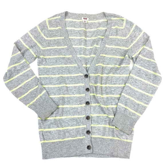 Mossimo Supply Co. Sweaters - DON'T NEED A BOYFRIEND Lime Stripe Cardigan | XL